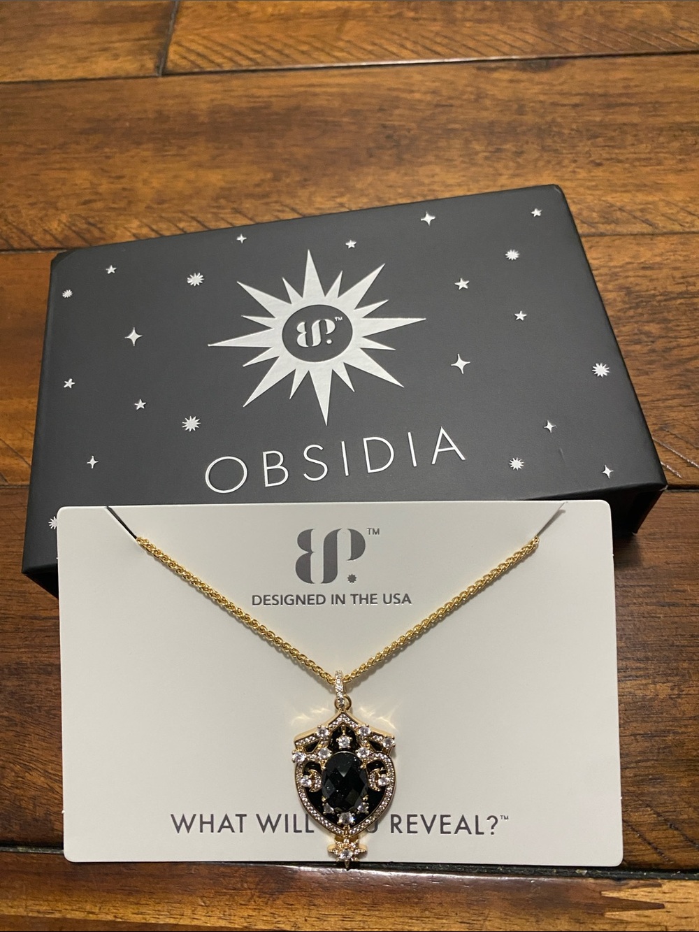 Bomb Party Obsidia Necklace - The Cosmic Society Crest- Onyx Sandstone - Gold